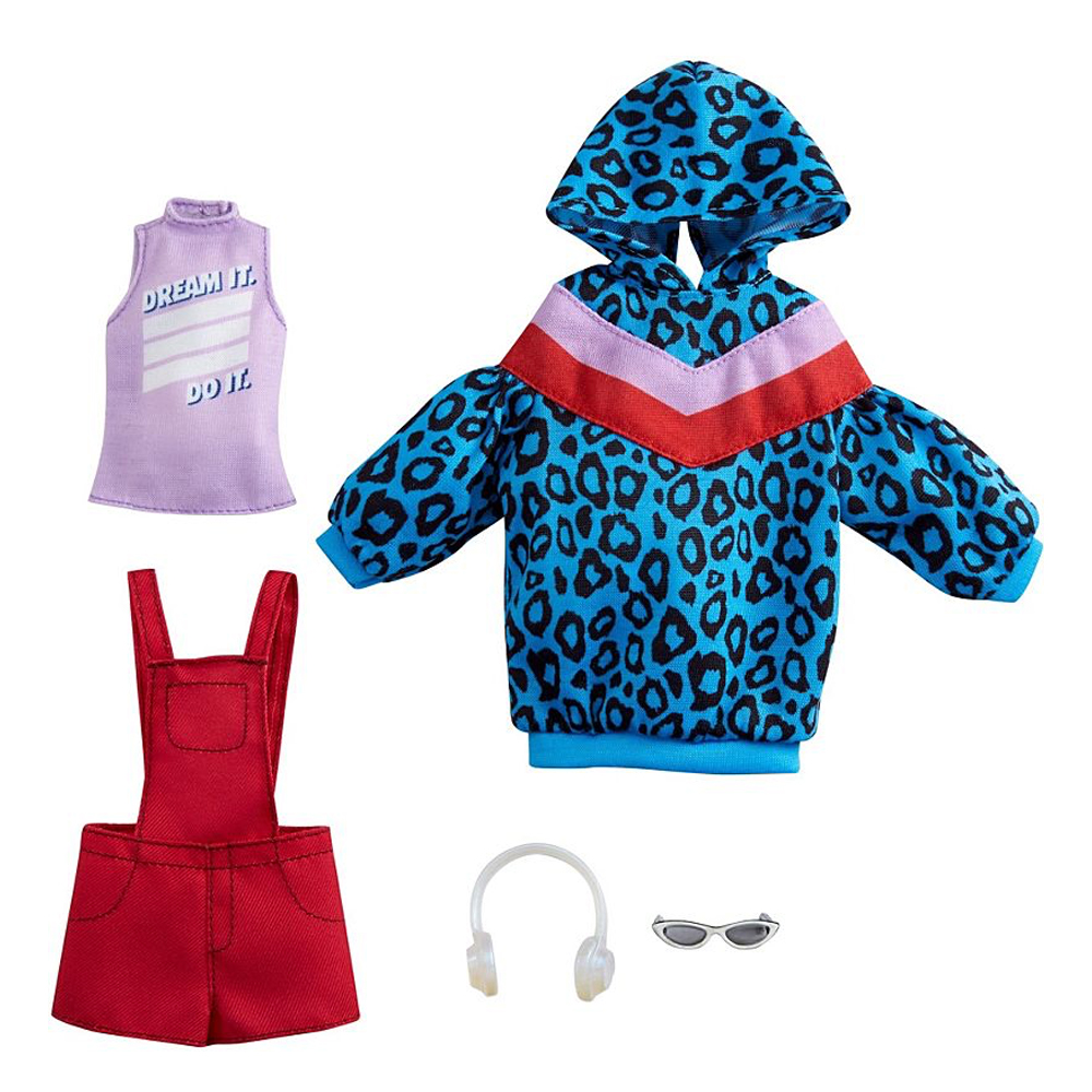 Billede af Barbie 2 sæt dukketøj, blå leo-sweat og røde overalls