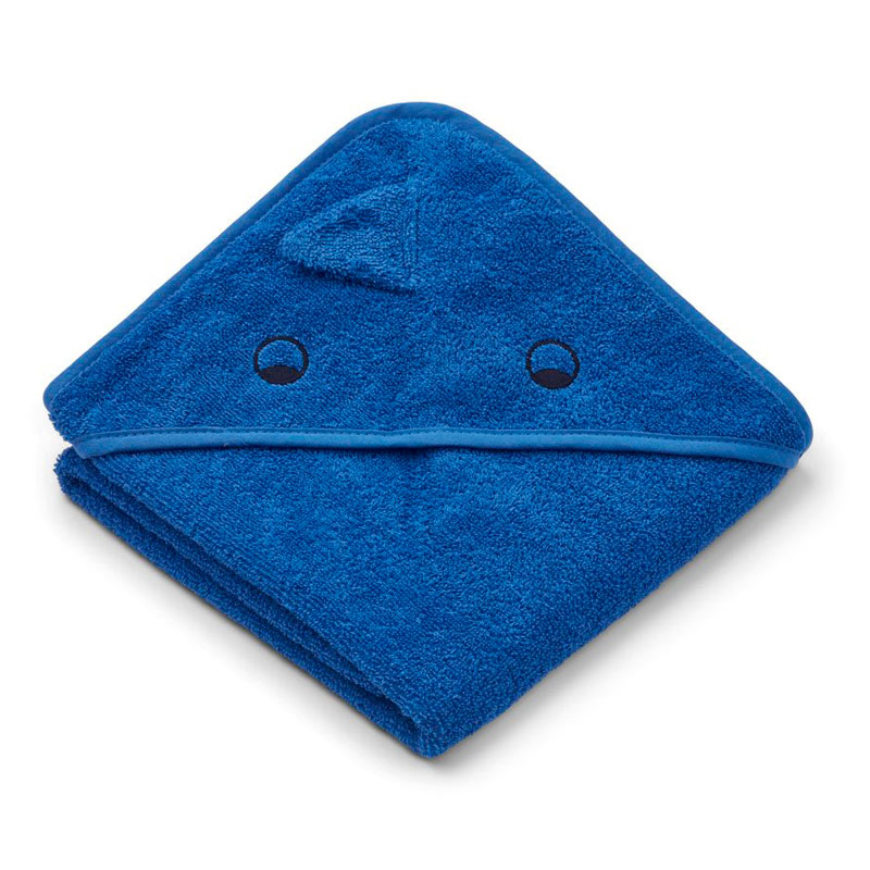 Liewood lille babyhåndklæde, dino – surf blue