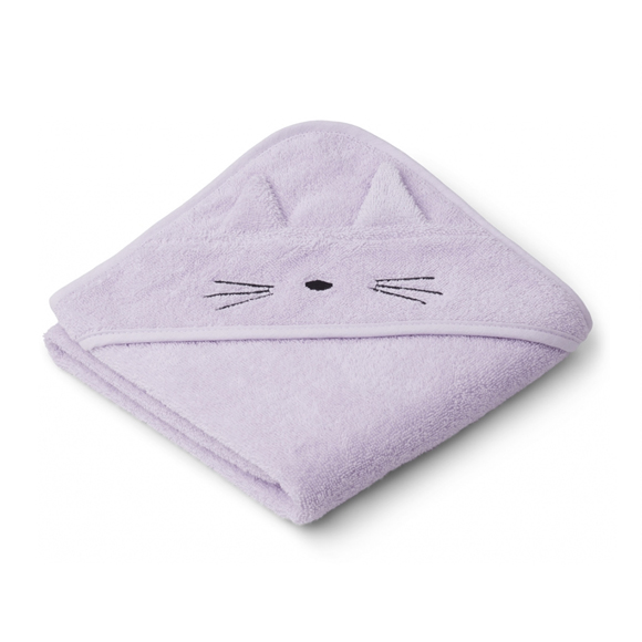Liewood lille babyhåndklæde, kat Light Lavender