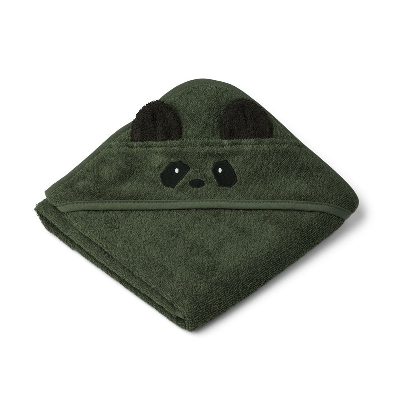 Liewood lille babyhåndklæde med hætte, Panda hunter green