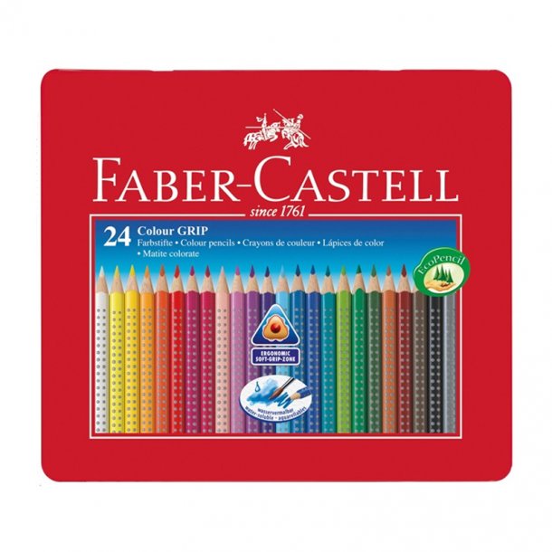 Faber-Castell akvarel grip farveblyanter, 24 stk i metalæske