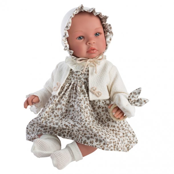 Así Leonora babydukke, kjole med sandfrv blomster - 46 cm