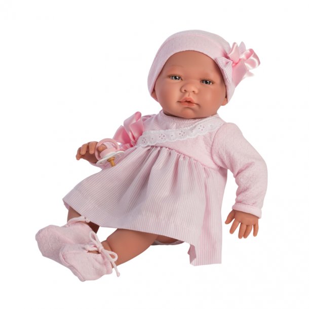 As Maria babydukke, rosa stribet kjole - 43 cm