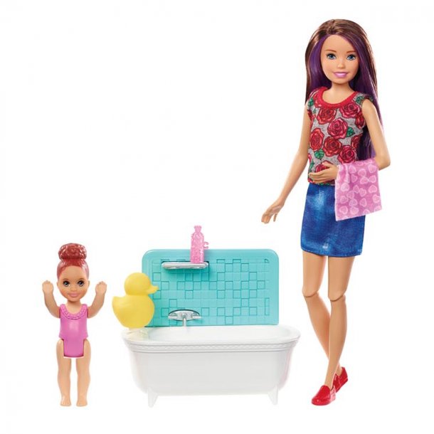 Barbie dukke med baby og badekar