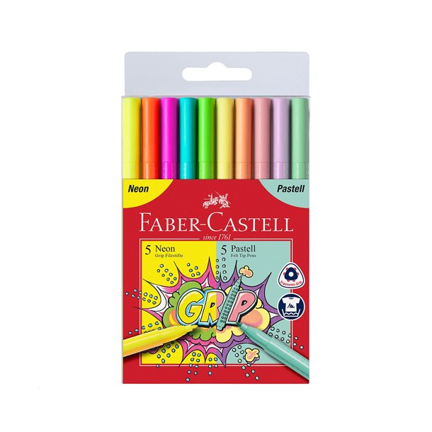 Faber-Castell grip tusser, 10 stk - neon og pastel