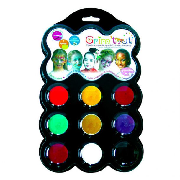 Grim Tout palette med ansigtsmaling, 9 farver - Prinsesser