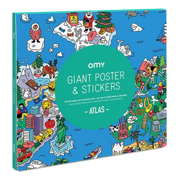 OMY plakat til farvelægning inkl klistermærker, Atlas