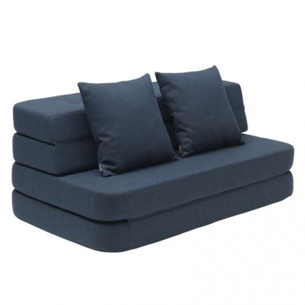 byKlipKlap 3-fold sofa, 140 cm blå m sort knap