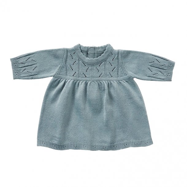by Astrup dukketøj, langærmet strikkjole gråblå 30-35 cm