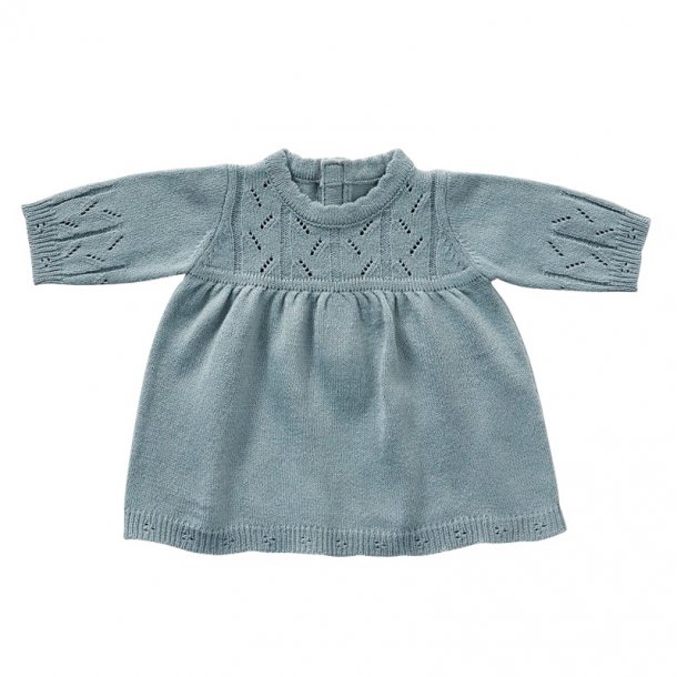 by Astrup dukketøj, langærmet strikkjole gråblå 40-45 cm