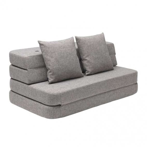 byKlipKlap 3-fold sofa, 120 cm grå m grå knap