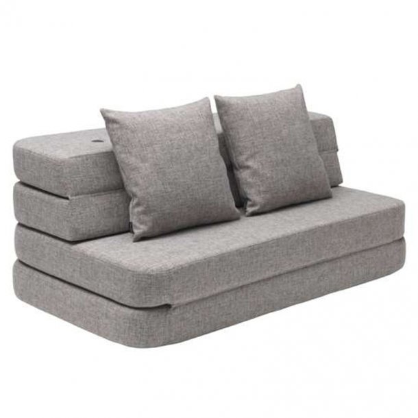 byKlipKlap 3-fold sofa, 140 cm grå m grå knap