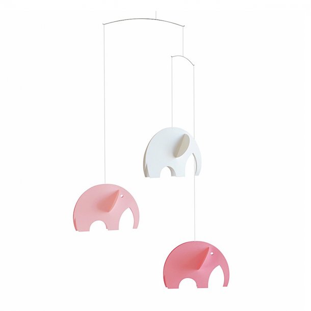 Flensted Mobiles, uro med 3 elefanter - rosa