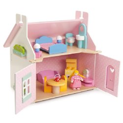 klynke Køre ud Afsnit Le Toy Van dukkehus i træ med møbler, Lillys Cottage - Le Toy Van -  Børneneskartel.dk