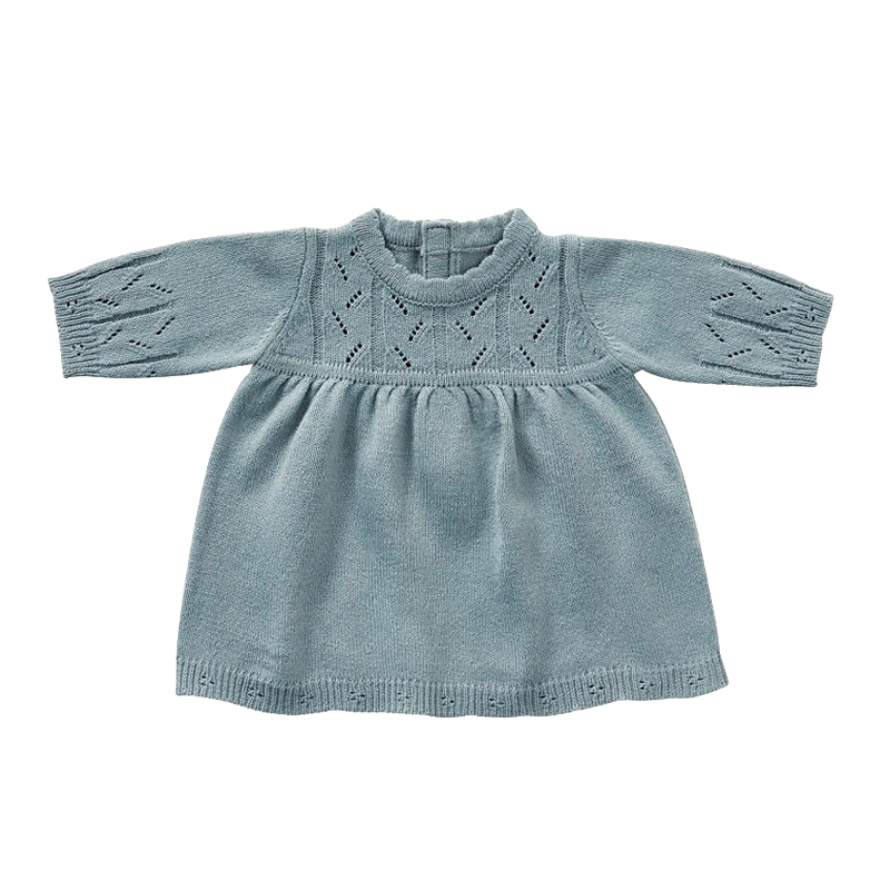 by Astrup dukketøj, langærmet strikkjole gråblå 30-35 cm