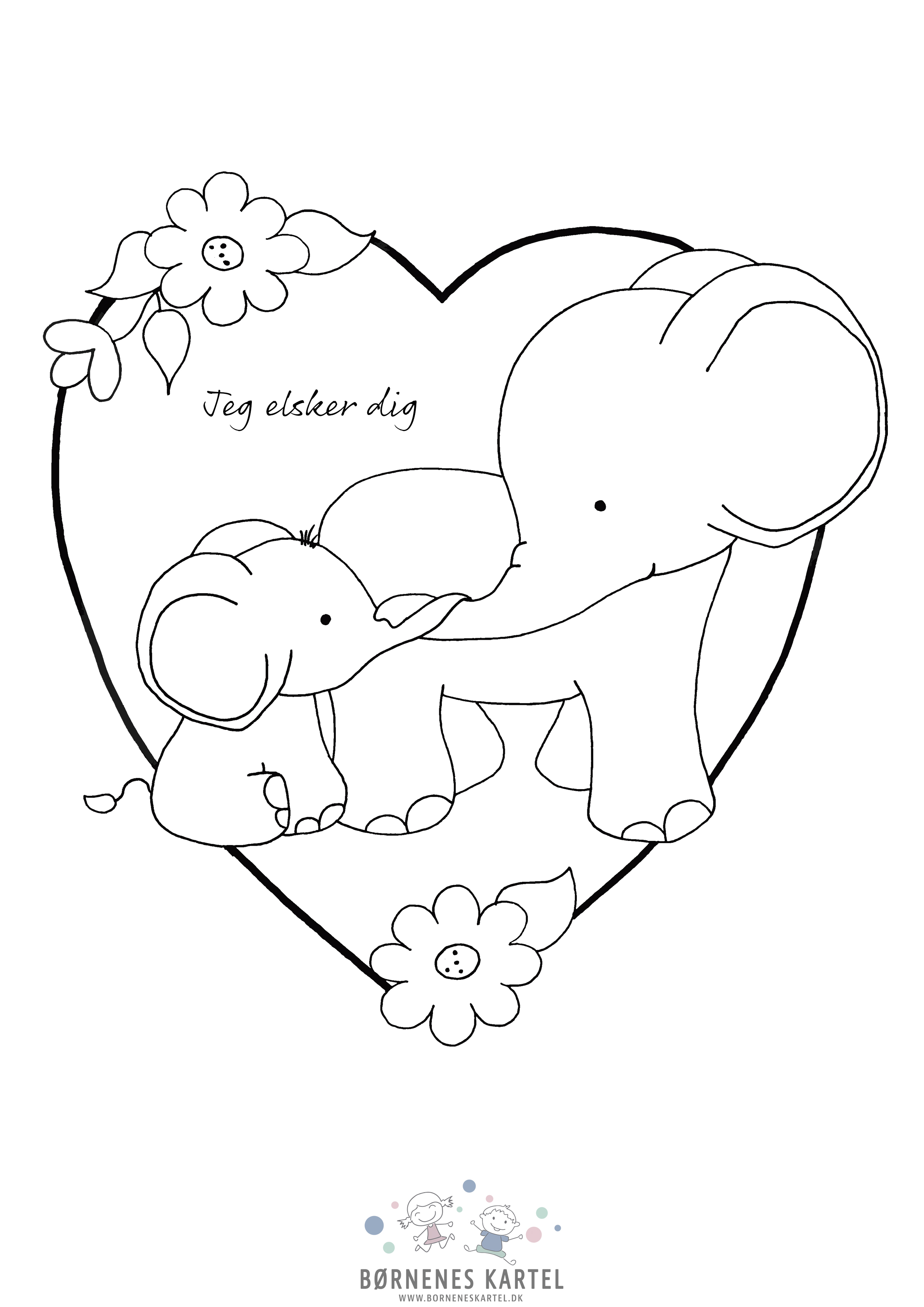 PRINT SELV Elefanter jeg elsker dig - Print selv tegninger - Børneneskartel.dk